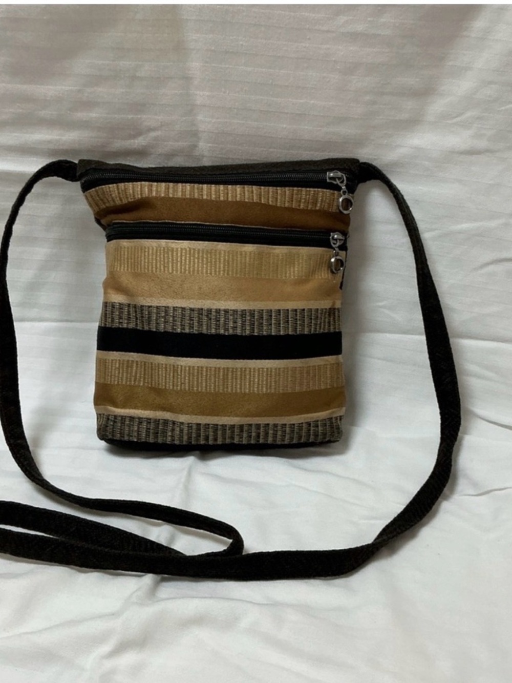 Black/Gold/Tan Striped Crossbody Bag/Tablet Carrier
